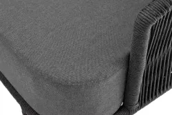 "Верона" диван 3-местный плетеный из роупа, каркас алюминий темно-серый (RAL7024) муар, роуп темно-серый круглый, ткань темно-серая 027