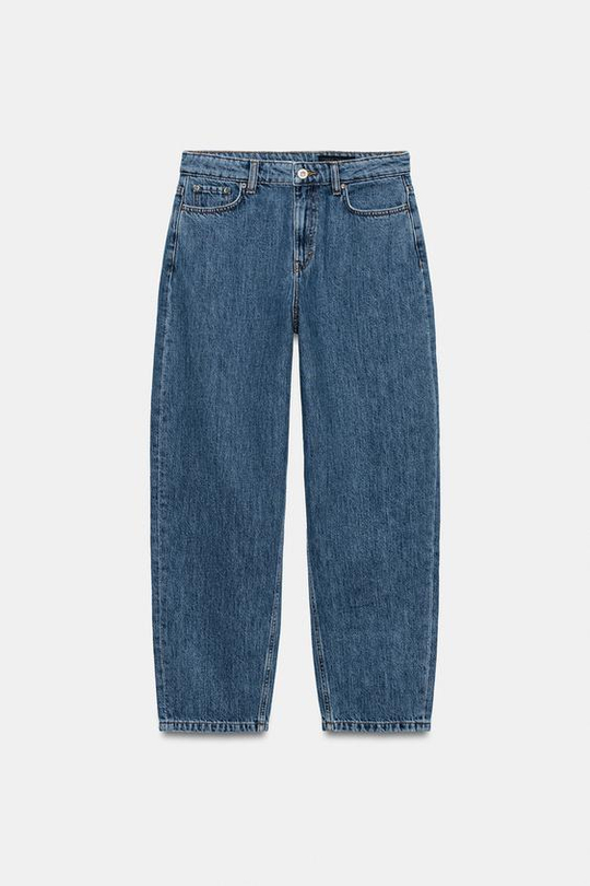 ZARA ЗАУЖЕННЫЕ ДЖИНСЫ СО СРЕДНЕЙ ПОСАДКОЙ — ZW COLLECTION, СИНИЙ