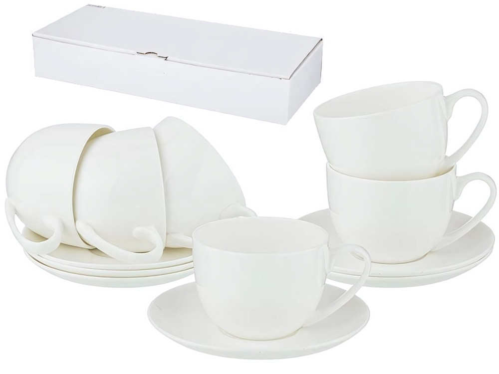 Чайный набор 12 предметов 330мл Silk белый без рисунка