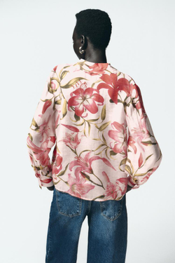 ZARA РУБАШКА ИЗ ТКАНИ С ЦВЕТОЧНЫМ ПРИНТОМ, РАЗНОЦВЕТНЫЙ