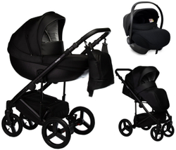 Детская коляска Indigo Tour Eco 3 в 1 с автокреслом Avionaut Cosmo Te06 черная кожа