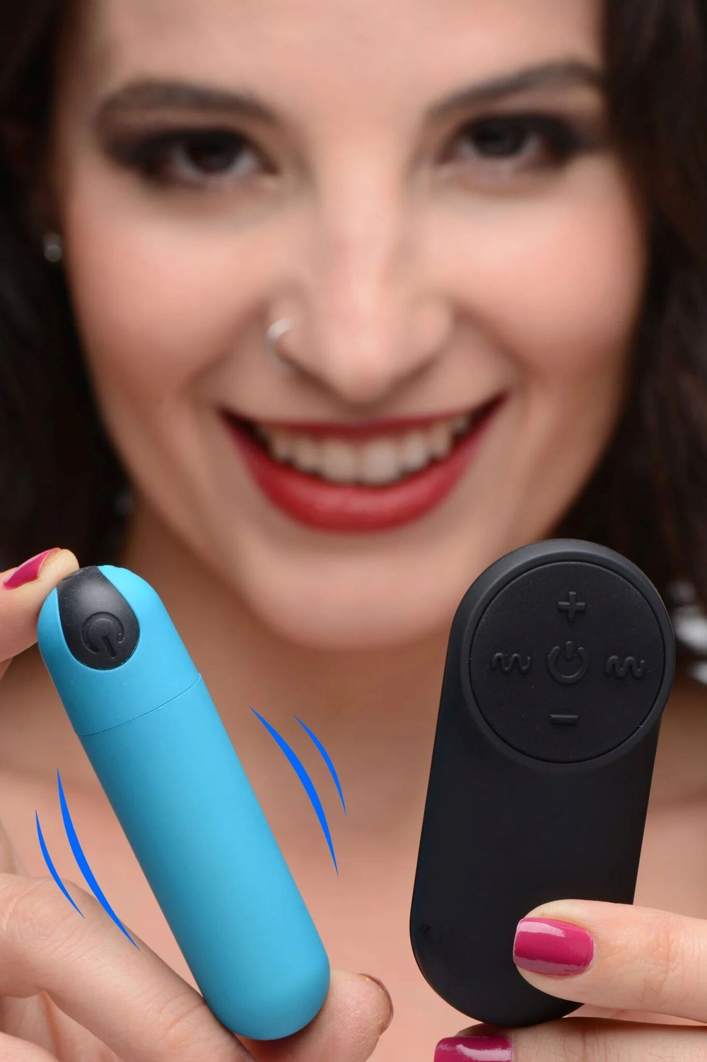 Голубая вибропуля с пультом ДУ 21X Vibrating Bullet with Remote Control (Цвет: голубой)