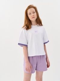 Комплект футболка и шорты "Молоко/Лаванда" с принтом 7+