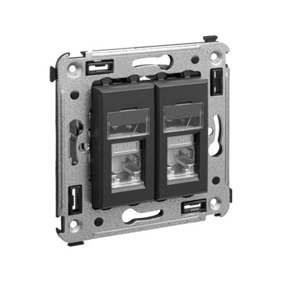 Компьютерная розетка RJ-45 в стену, кат.5e двойная экранированная,"Avanti", "Черный матовый"
