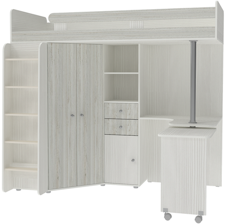 Кровать-чердак КарИВи М85 Белое Дерево Винтерберг