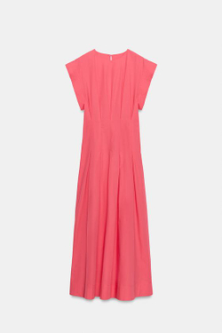 ZARA ПЛАТЬЕ ИЗ ПОПЛИНА СО СКЛАДКАМИ — ZW COLLECTION, КОРАЛЛОВЫЙ