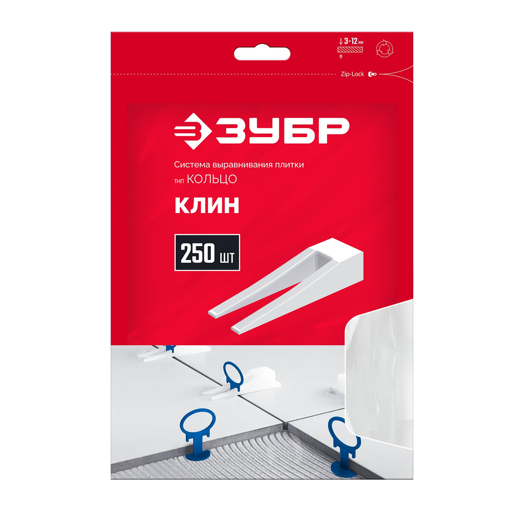 ЗУБР СВП КОЛЬЦО, клин 250 шт, система выравнивания плитки (3387-250)