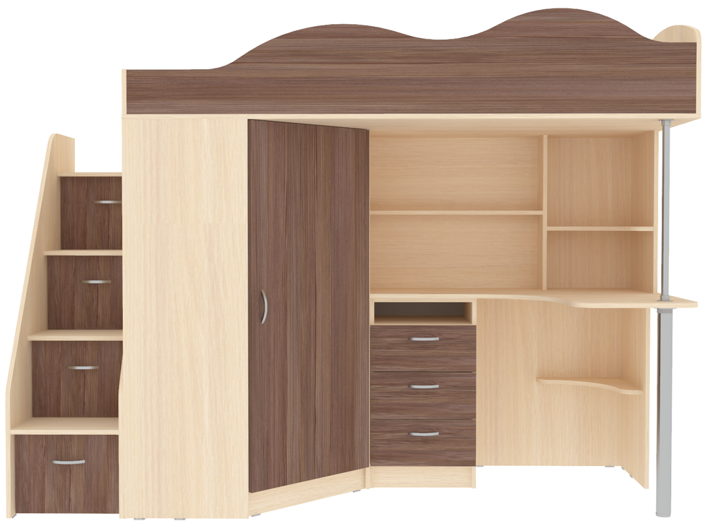 Кровать-чердак КарИВи Пионер  Дуб Молочный Бодего Темный