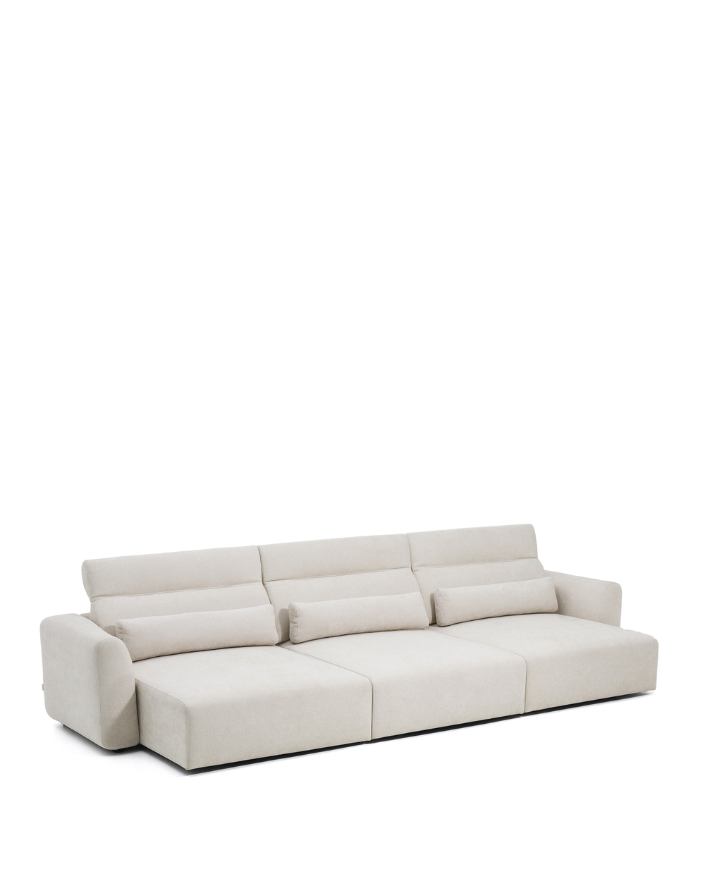 6-местный диван Lares с реклайнером и откидным подголовником из бежевого шенилла, 410 см