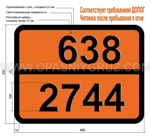 Табличка Опасный груз 638-2744 ЦИКЛОБУТИЛХЛОРФОРМИАТ