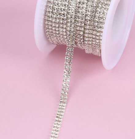 Цепь со стразами 2 ряда SS6 2мм,стекло серебряный АУ 5076219