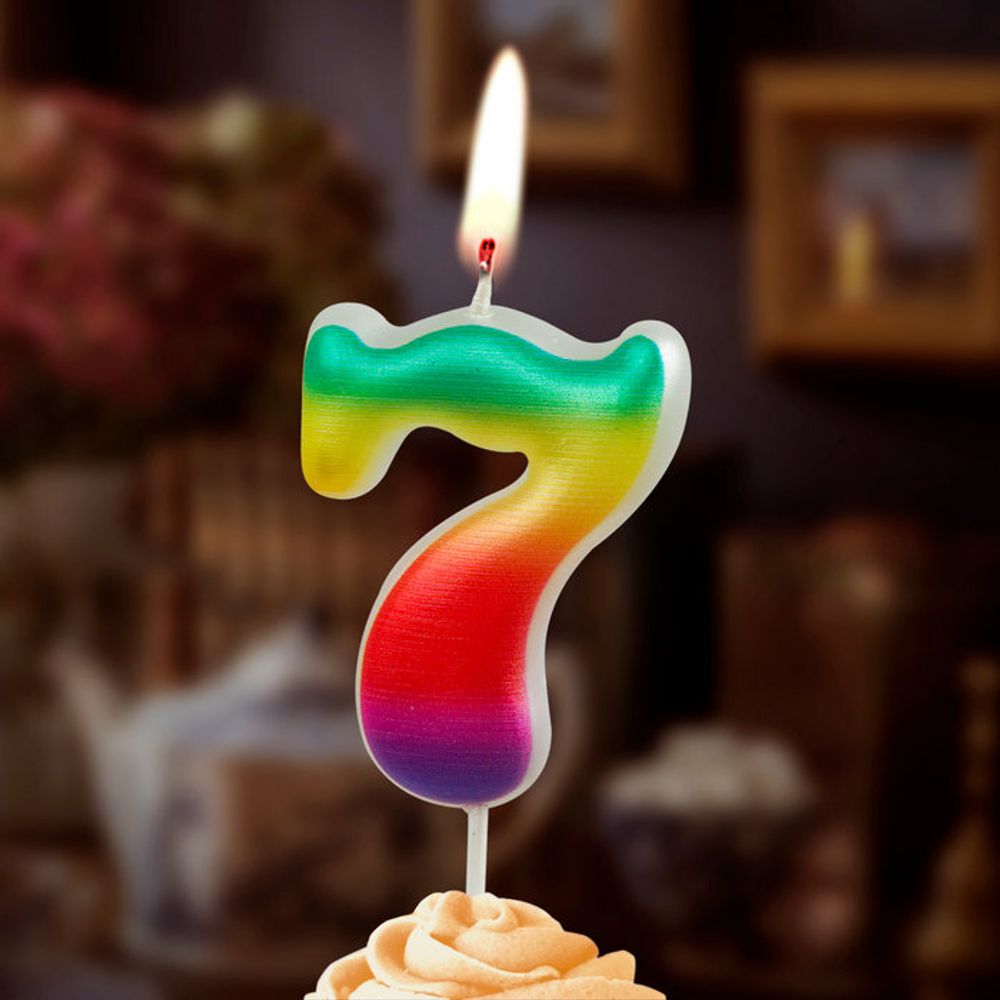 Свеча Цифра, 7 Радуга, Градиент, 4,3 см, 1 шт.