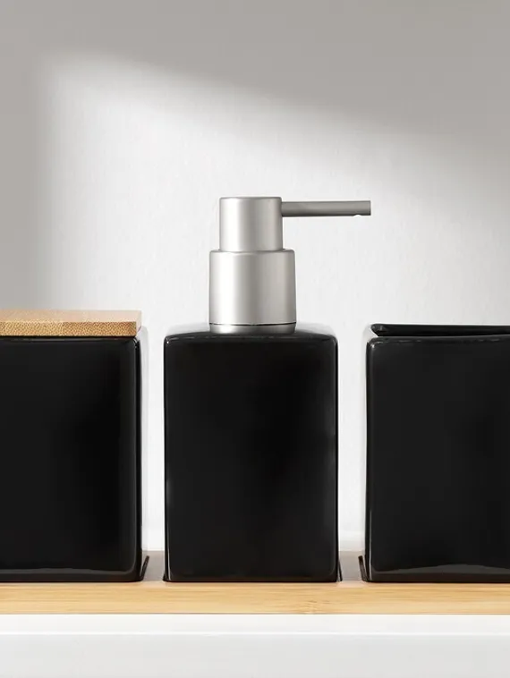 Набор аксессуаров для ванной комнаты SAVANNA Square, 4 предмета (дозатор для мыла, 2 стакана, подставка), цвет чёрный