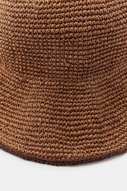 ZARA ПЛЕТЕНАЯ ПАНАМА С КОНТРАСТНЫМ КРАЕМ, МЕДНЫЙ