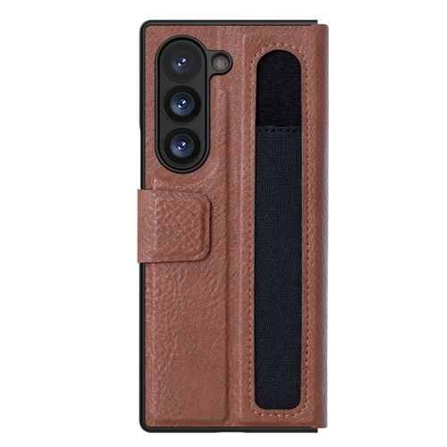 Кожаный чехол коричневого цвета от Nillkin для Samsung Galaxy Z Fold 6 5G, серия Aoge Leather Case с эластичным карманом для хранения S-pen