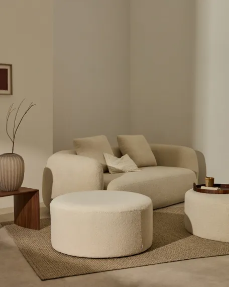 Kaeli Пуф для ног со съемным чехлом из экрю букле Ø 90