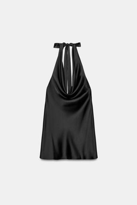 ZARA АТЛАСНОЕ ПЛАТЬЕ ХАЛТЕР, ЧЕРНЫЙ