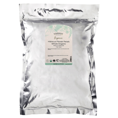Starwest Botanicals, органические лепестки цветков гибискуса, цельные, 453,6 г (1 фунт)