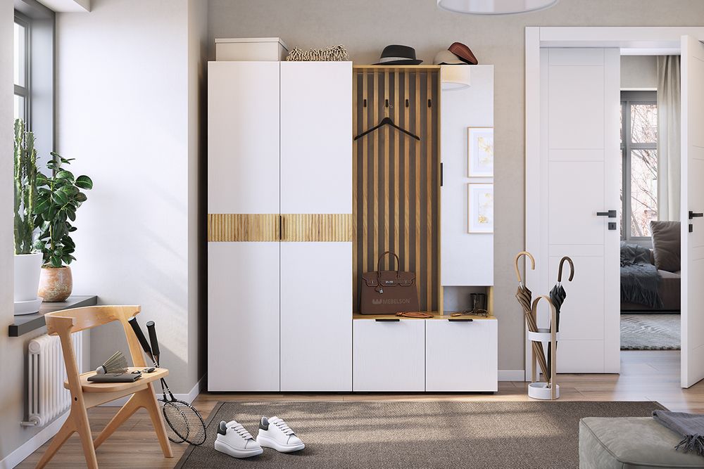 Прихожая Бери (Дуб крафт золотой/Белое дерево) 1600*350*1826 Мебельсон