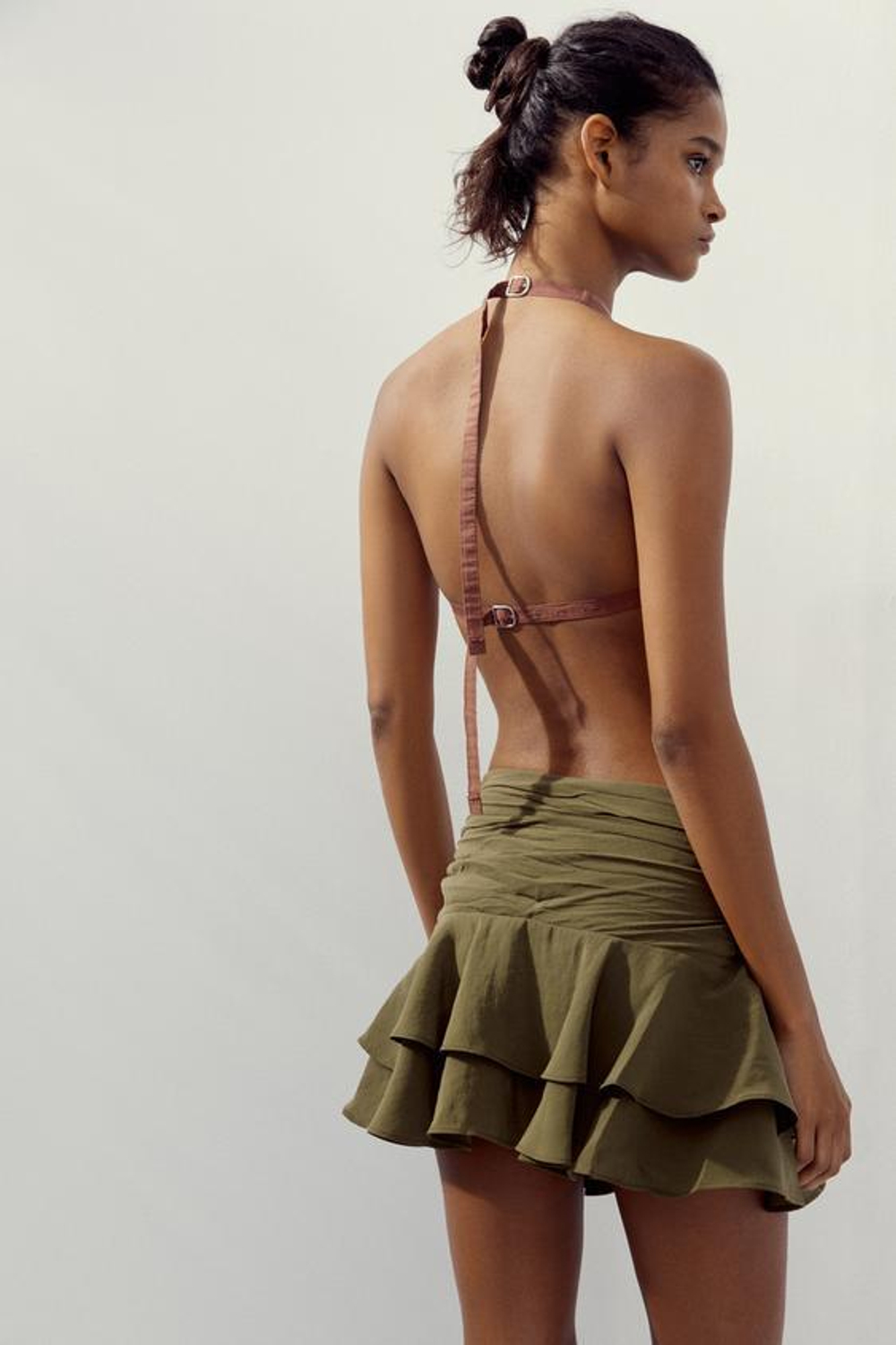 ZARA ЮБКА-ШОРТЫ С ОБОРКАМИ, ХАКИ