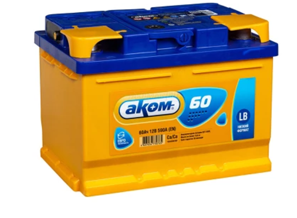 Аккумулятор 6СТ-60 А.ч., о.п.,LB R+, АKOM низкий