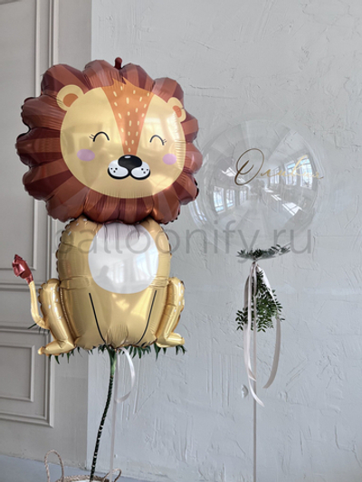 Набор их двух шаров «Львёнок» с прозрачным шаром и надписью