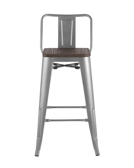 Стул полубарный TOLIX WOOD со спинкой серебристый матовый