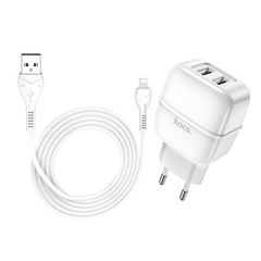 Комплект СЗУ (адаптер на 2 USB + кабель USB на Lightning) Hoco C77A (Белый) Сетевое зарядное устройство