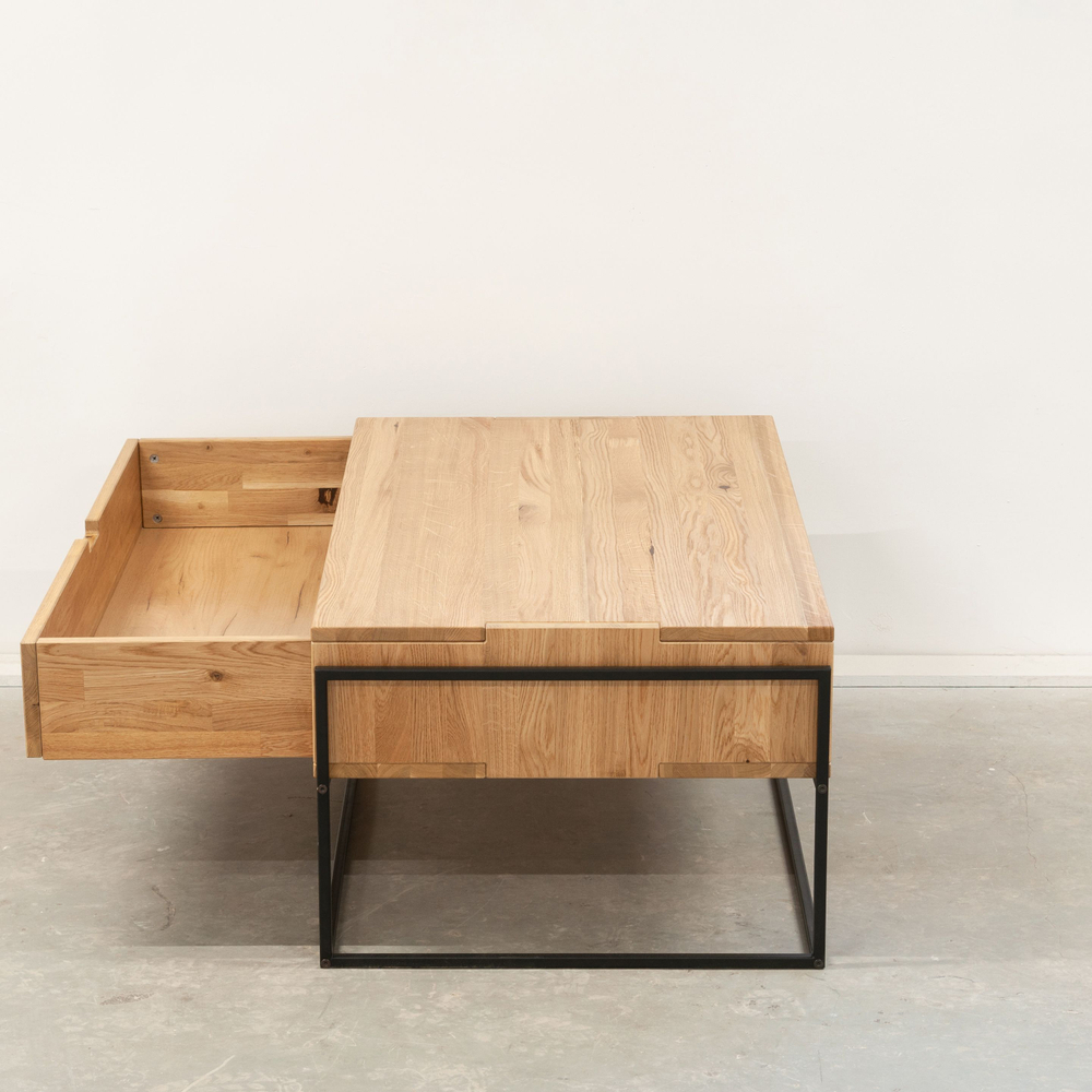 Журнальный столик 110х65 см G+K с ящиком из массива дикого дуба в стиле лофт