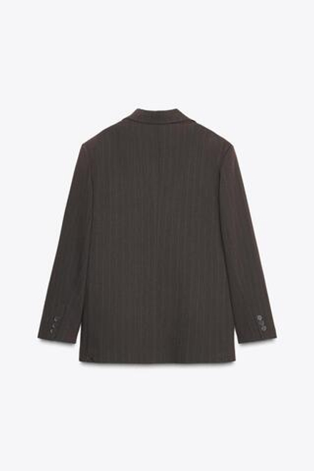 ZARA БЛЕЙЗЕР OVERSIZE В ПОЛОСКУ, КОРИЧНЕВЫЙ