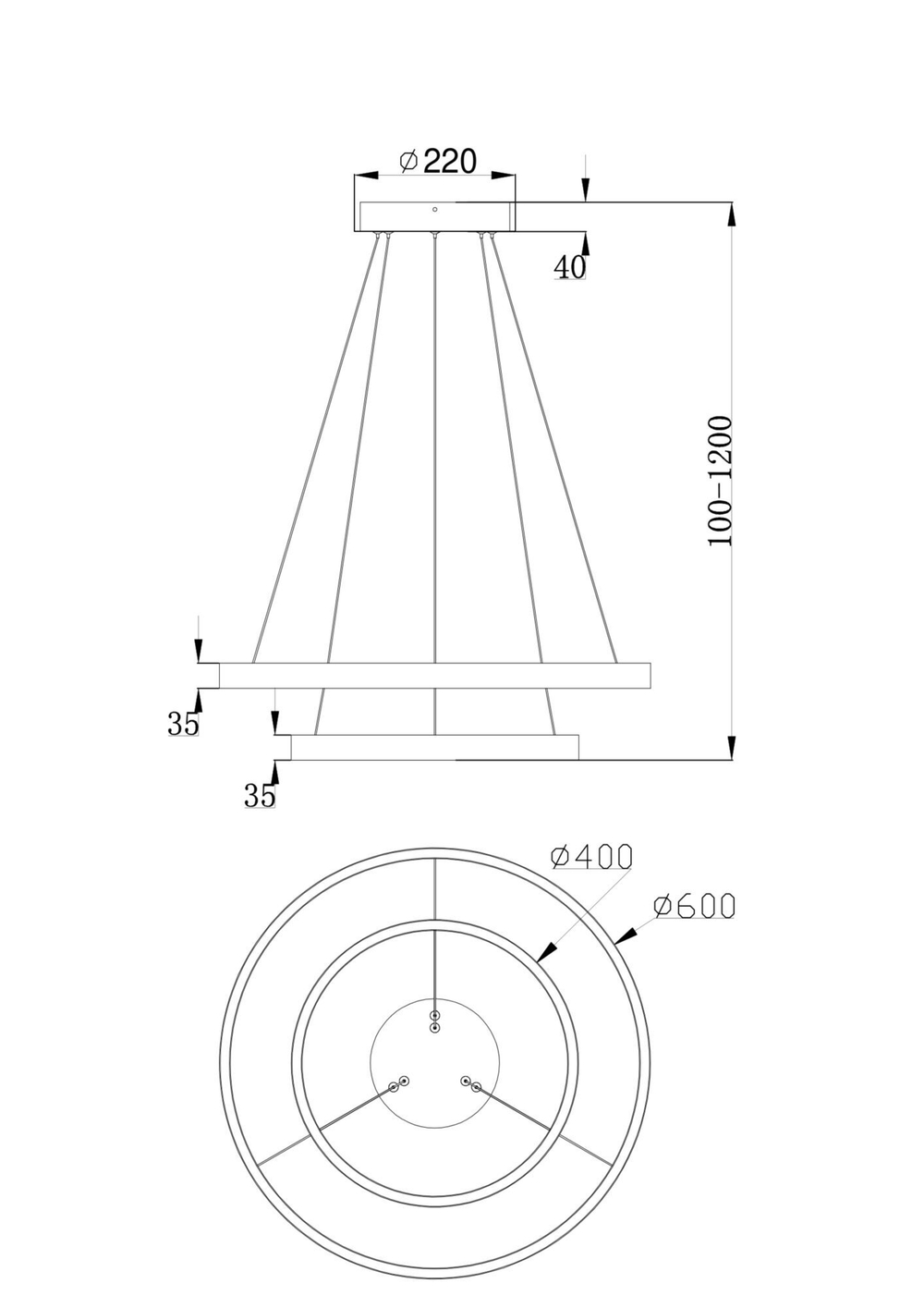 Подвесной светодиодный светильник Maytoni Rim MOD058PL-L55W4K, 600мм 61Вт 4000K