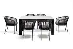 "Венето" обеденная группа на 6 персон со стульями "Марсель", каркас темно-серый, роуп темно-серый