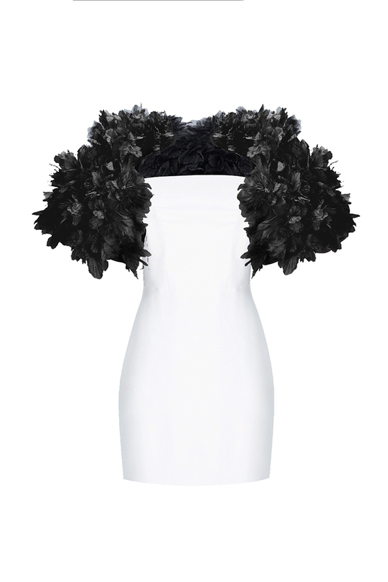 Платье мини из крепа с цветочной отделкой