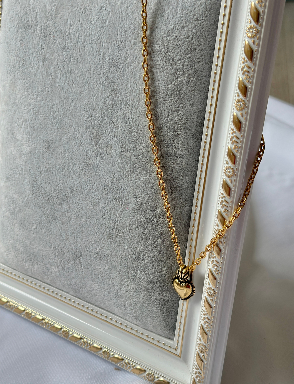 Кулон сердце 1,5 х 2,3 см на цепочке из прямоугольных звеньев, цвет золото, Италия