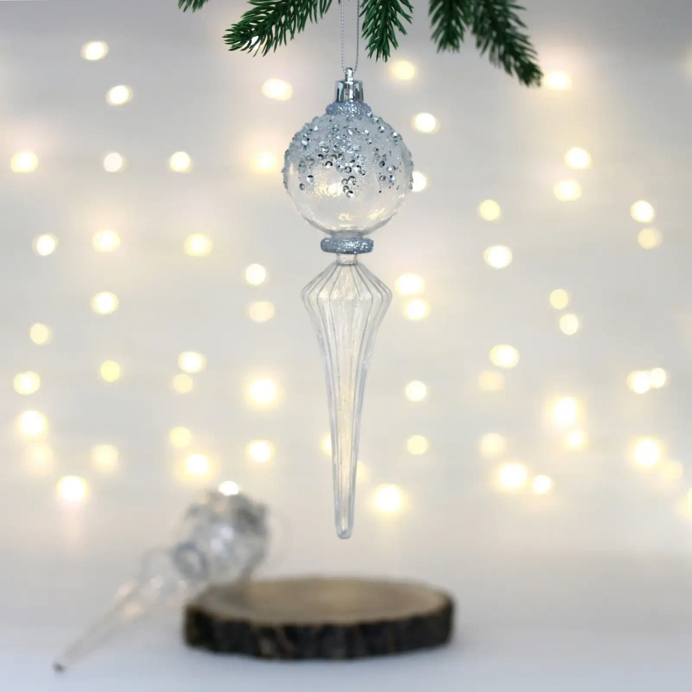 Елочные украшения «Изящный блеск» 5.3*5.3*19 см (набор 2 шт), Белый