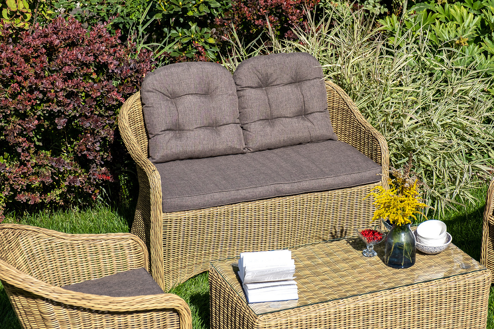 "Равенна" диван двухместный плетенный из ротанга, цвет соломенный