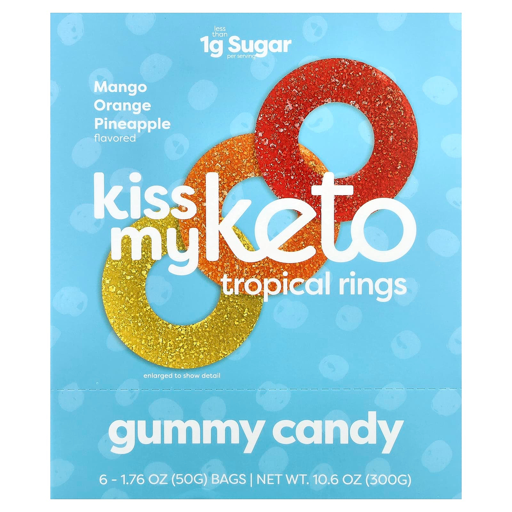 Kiss My Keto, Gummy Candy, тропические кольца, манго, апельсин и ананас, 6 пакетиков по 50 г (1,76 унции)