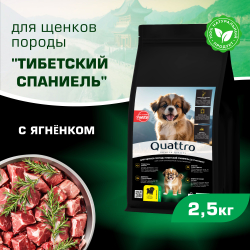Корм сухой для щенков породы Тибетский спаниель, премиум полнорационный комплекс, с ягненком, 2,5 кг, QUATTRO
