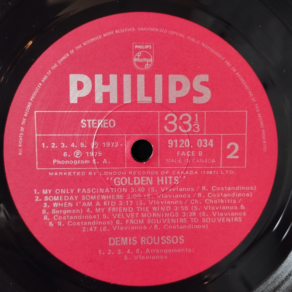 Винтажная виниловая пластинка LP Demis Roussos Golden Hits (France 1975) From Souvenirs To Souvenirs