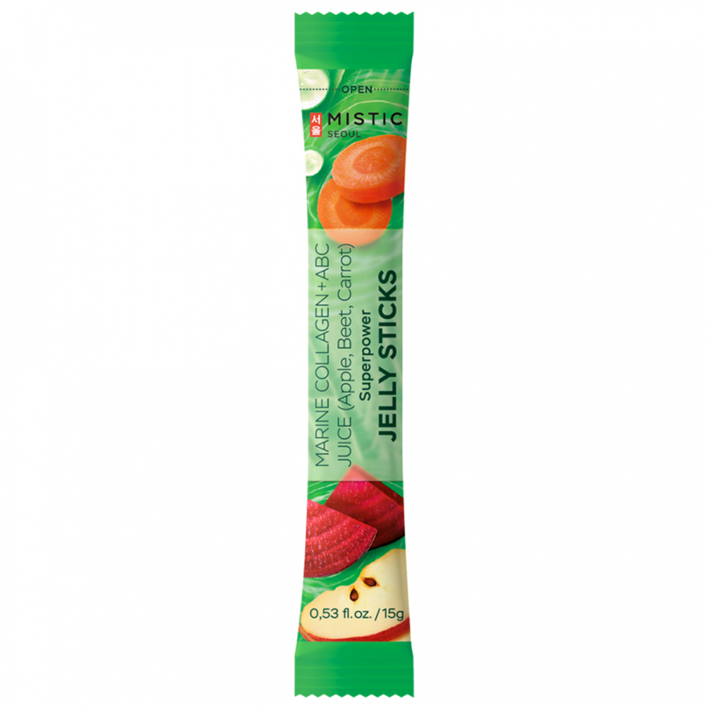 MISTIC MARINE COLLAGEN + АБС JUICE(Apple, Beet, Carrot) SUPERPOWER JELLY STICKS  Суперпауэр коллагеновые желейные палочки со вкусом яблока и с органич
