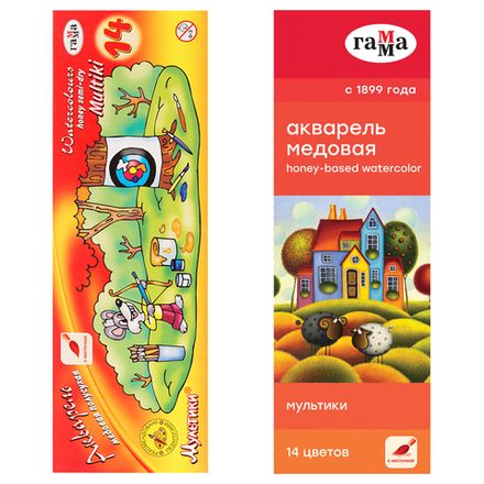 Краски акварельные 14цв. Гамма Мультики, медовые, с кистью, картонная коробка