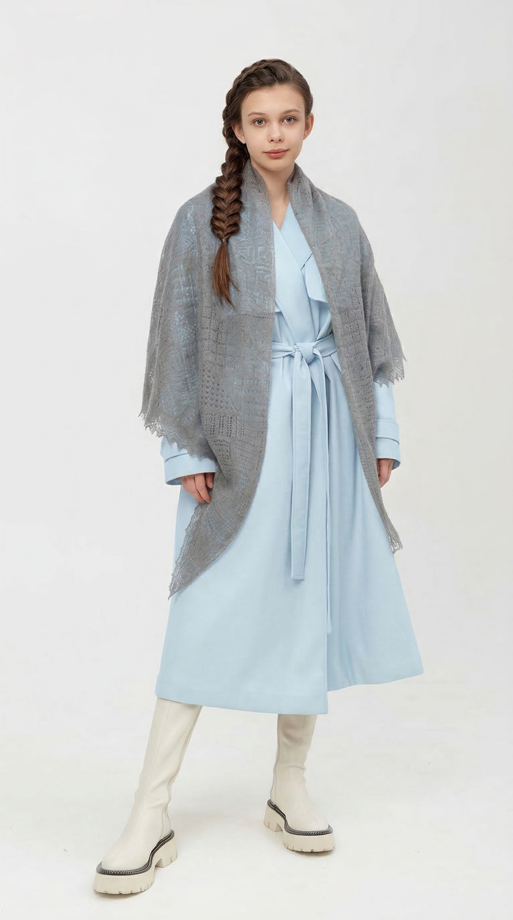 Оренбургский пуховый платок-паутинка А150-03 серый