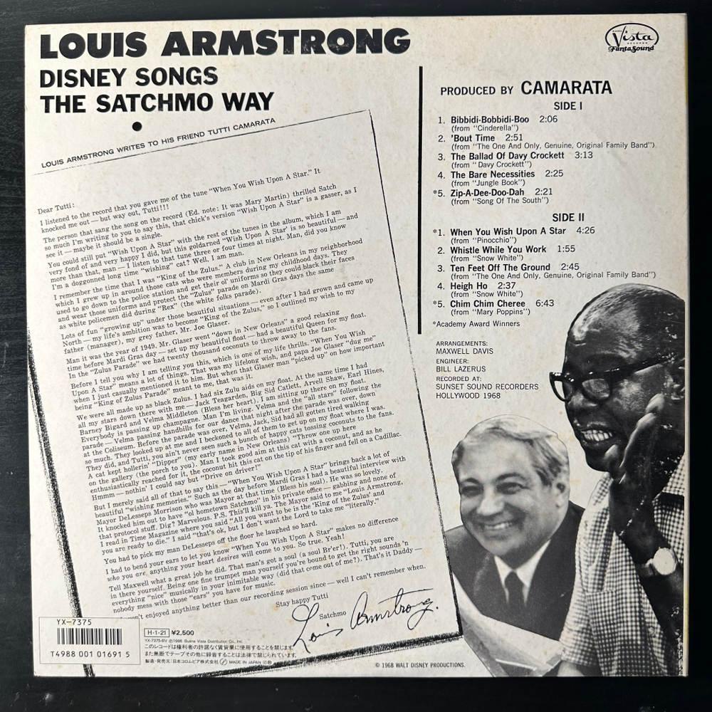 Louis Armstrong ‎– Disney Songs The Satchmo Way (Япония 1986г.)