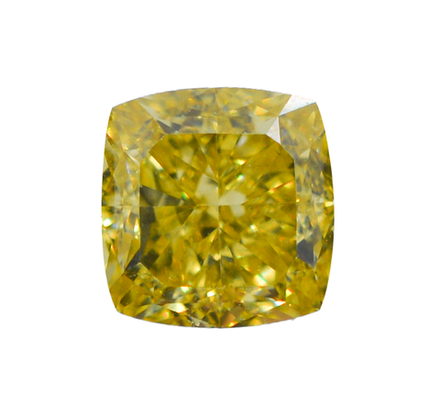 Лабораторно-выращенный бриллиант кушон 6.27 х 6.24 х 4.32 мм Fancy INTENSE YELLOW/VVS2 1.66 ct
