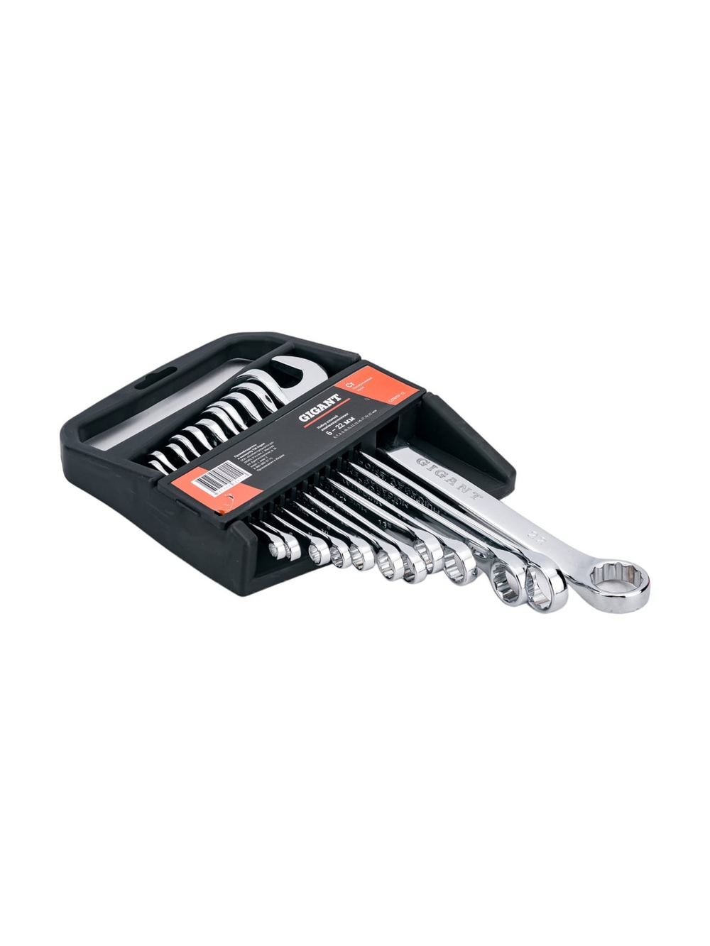Набор комбинированных ключей Gigant 6 - 22 мм, 12 шт., полированный хром, Сталь Cr-V, 6-22мм, GDWSP-12