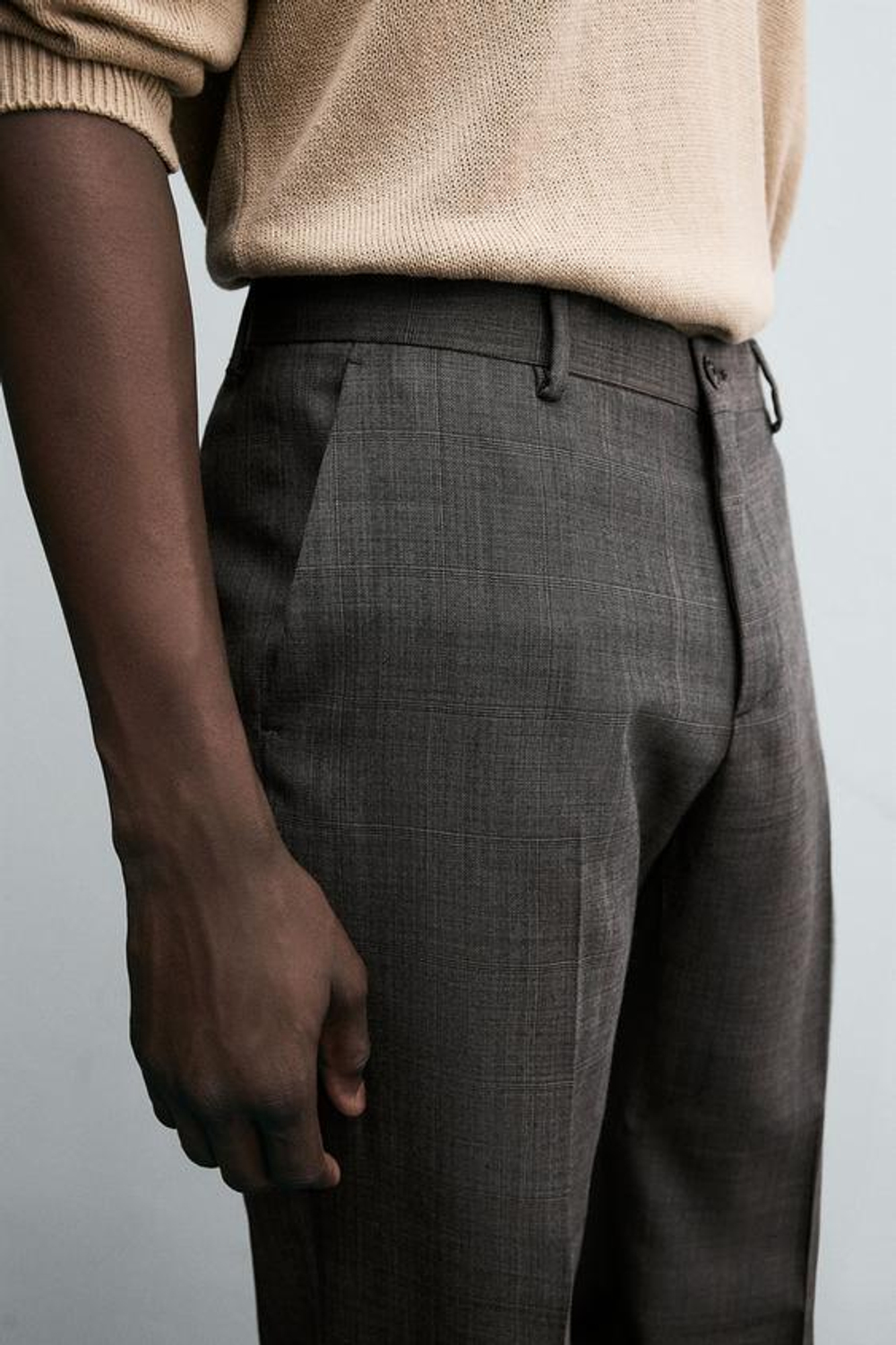 ZARA КОСТЮМНЫЕ БРЮКИ В КЛЕТКУ, КОРИЧНЕВЫЙ МЕЛАНЖ