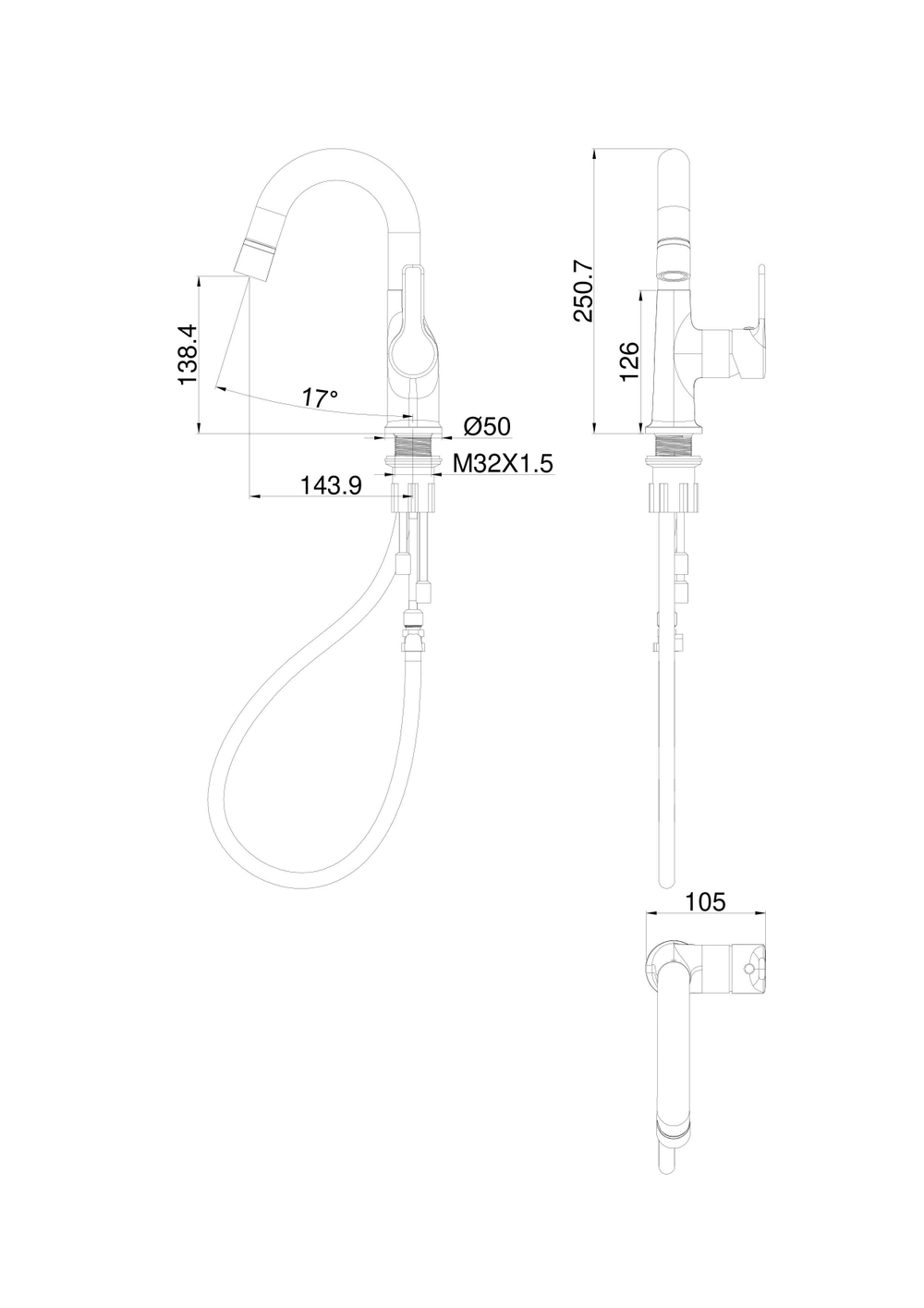 Смеситель для раковины с выдвижным изливом WONZON & WOGHAND, Черный матовый (WW-FE01L212-MB)