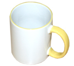 Кружка для сублимации белая с желтой ручкой и ободком (36 шт)