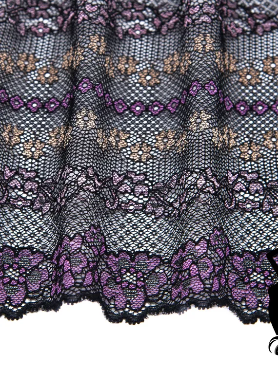 911 Кружево эластичное 23 см, узор VS, Италия, черный