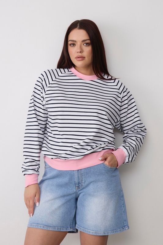 Лонгслив-тельняшка с контрастной отделкой, черно-белый